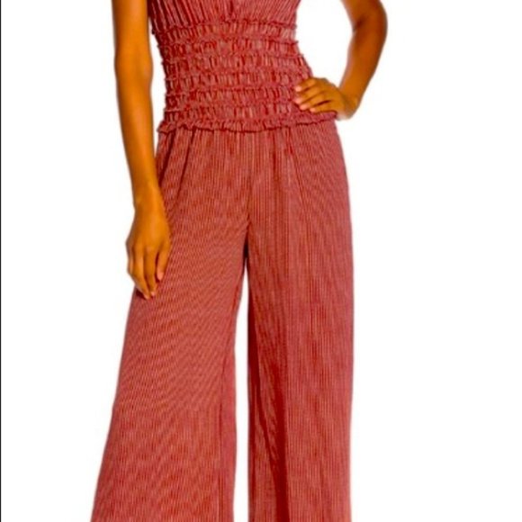 COPY - MAX EDITION Smocked Waist Jumpsuit Red - Picture 2 of 6